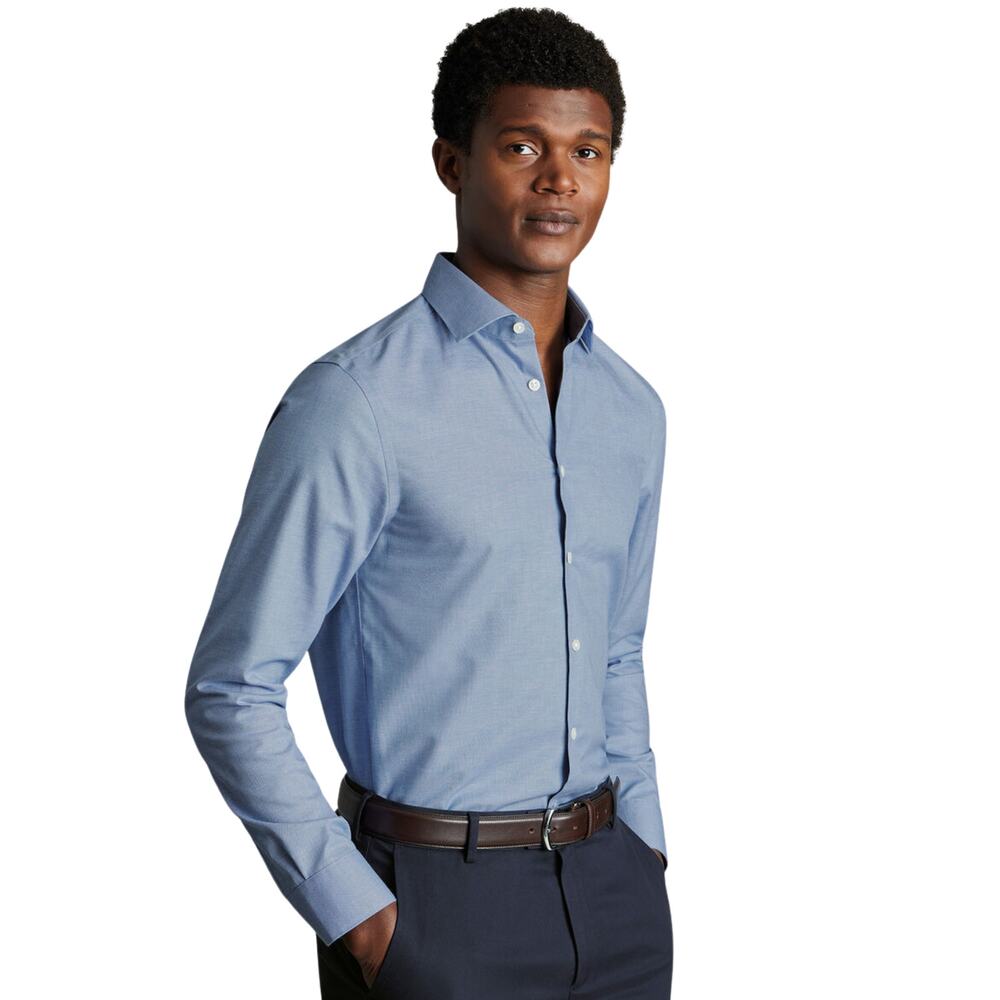 CHARLES TYRWHITT Non-Iron Cotton Linen Shirt - Cornflower Blue